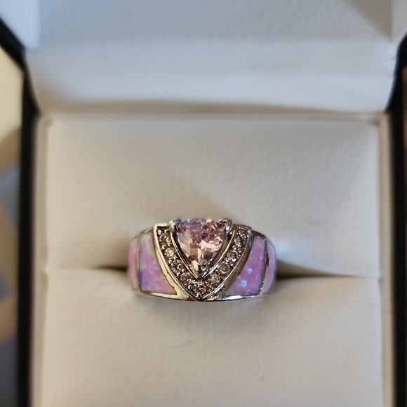 Source Unknown Jewelry - Elegant Pink and Fire Opal Sterling Silver Ring